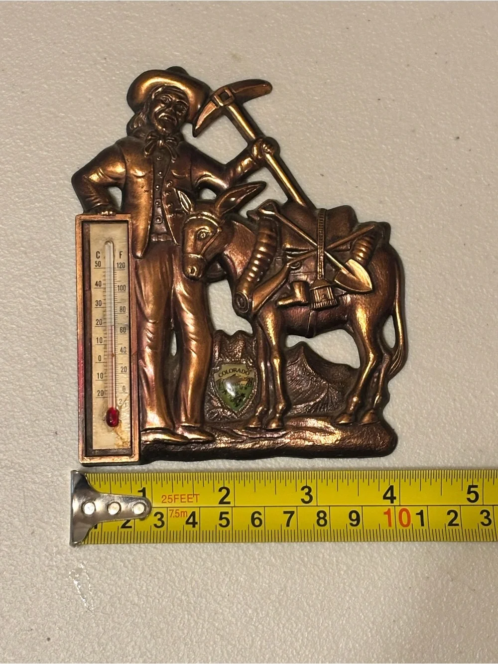 Vintage-Style Souvenir Copper Miner & Mule Wall Thermometer - Colorado
